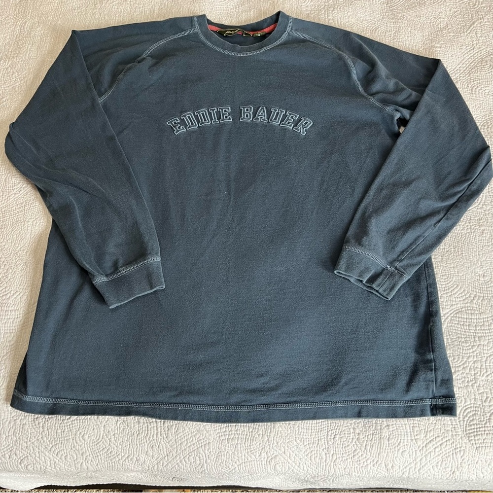 Vintage Eddie Bauer Long Sleeve Embroidered Spell Out Shirt Mens XL Tall Blue